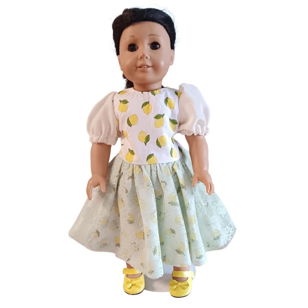 Handmade Cotton Lace 18" doll Lemon Print dress attire Fit American Girl doll